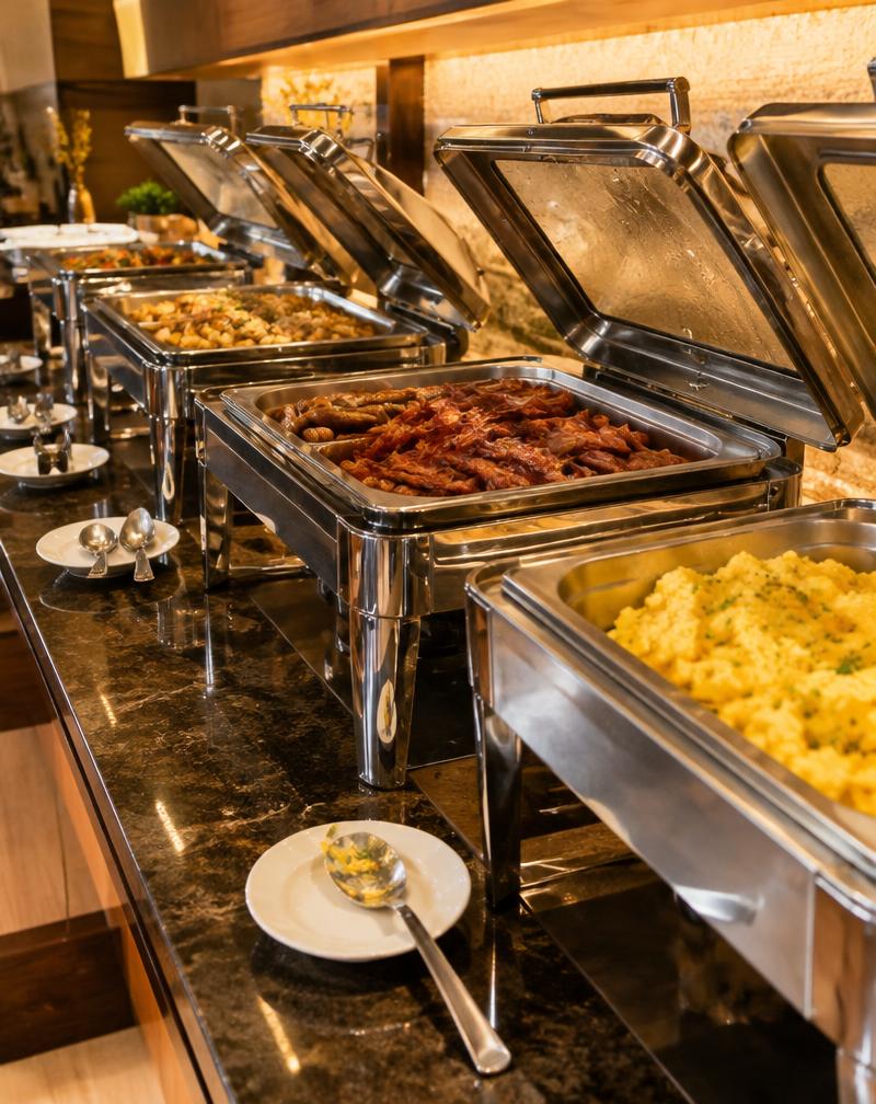 Estación de buffet con calentadores